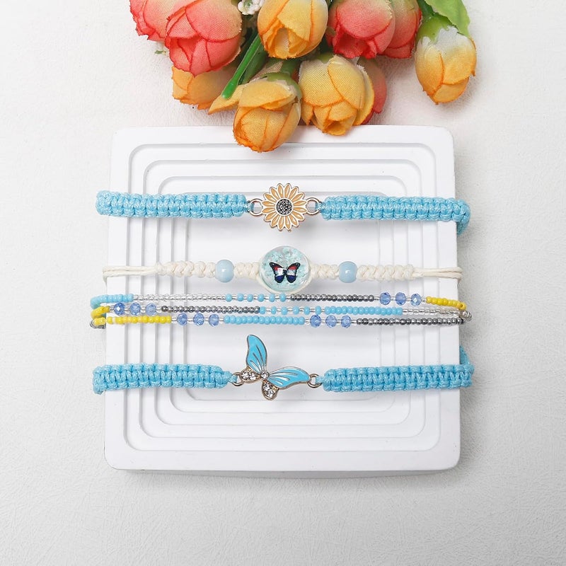 DS 4 قطع أساور خرز مزخرفة للفتيات المراهقات، لطيفة ورقيقة، كرتونية، فراشة، ديزي، أزهار أبدية، مجموعة أساور خرز للنساء والفتيات، سوار قابل للتعديل والتمدد، هدية عيد ميلاد للأصدقاء - Image 5